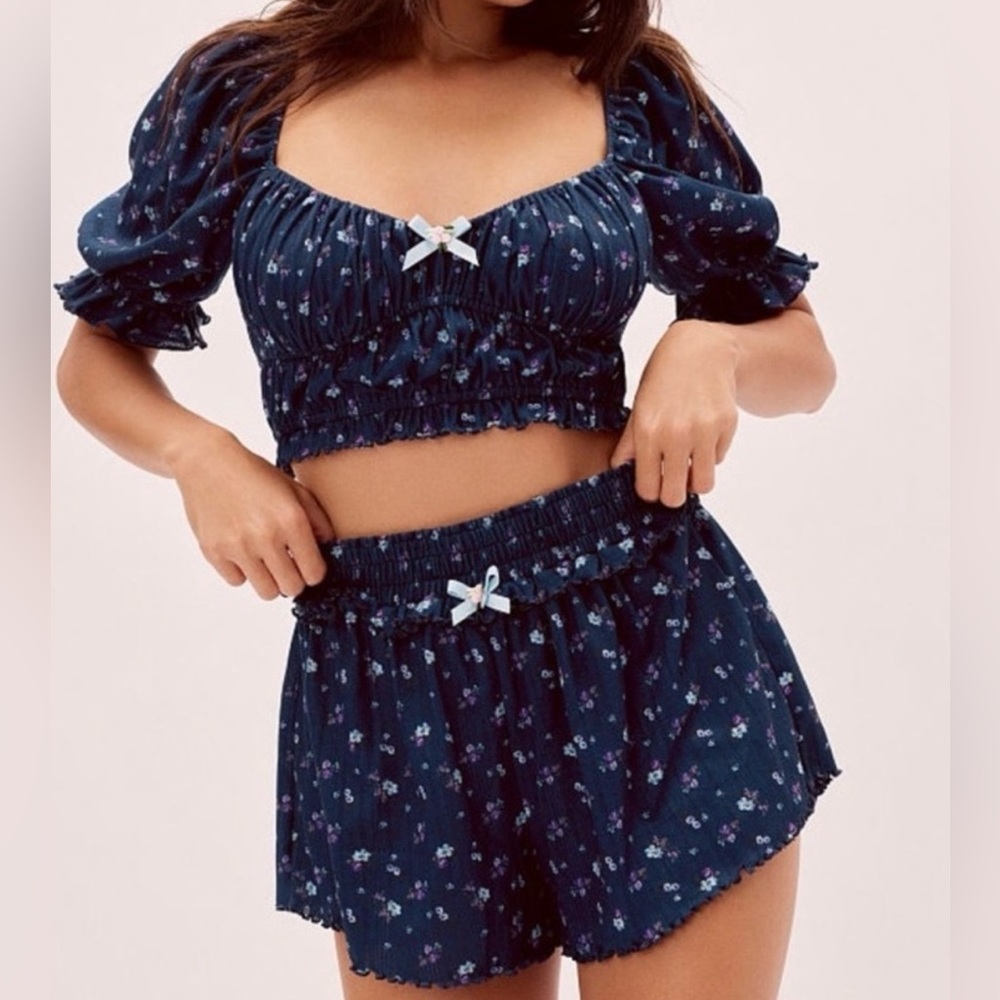 ***SOLD**For Love & Lemons Floral Blue Two-Piece Set.